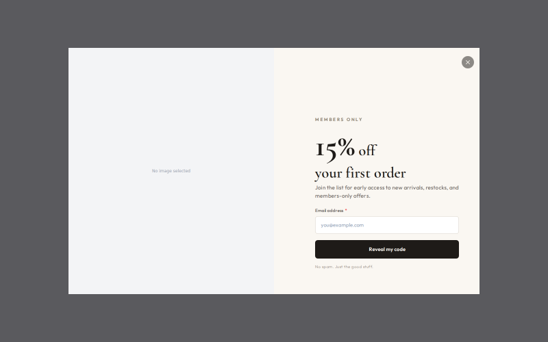 Welcome Offer - Linen — Fullscreen Shopify popup template