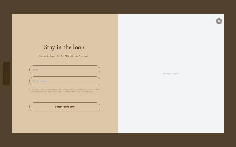 Welcome Offer - Oat — Fullscreen Shopify popup template