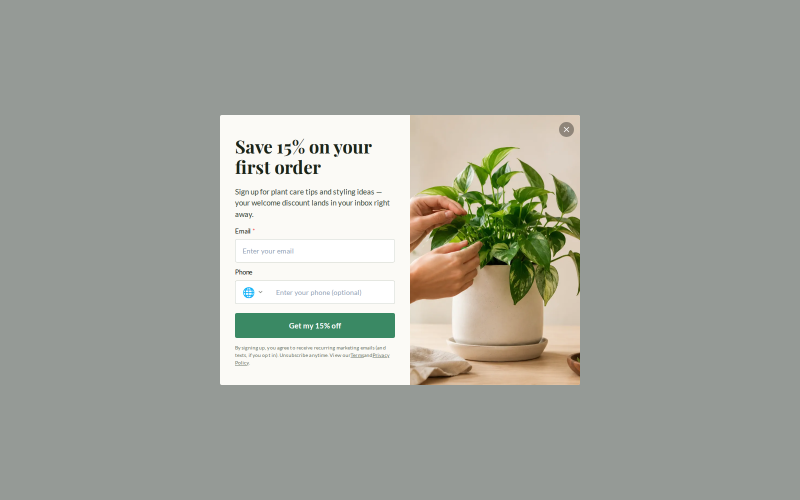 Welcome Offer - Forest — Popup Shopify popup template