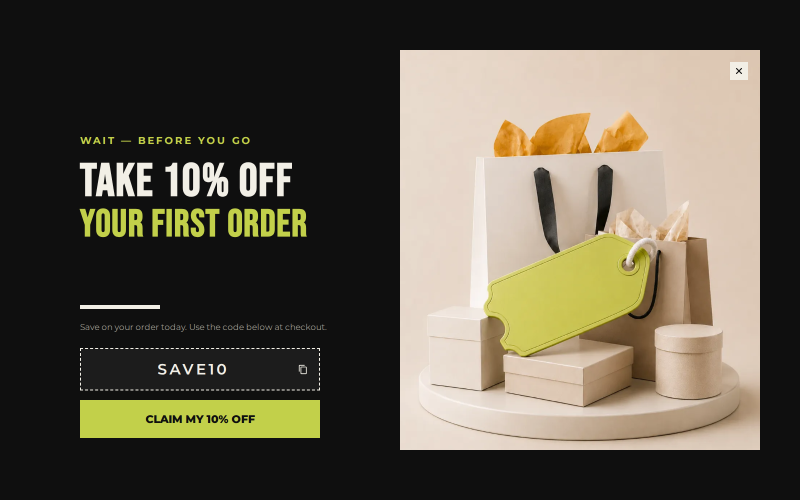 Exit Coupon - Lime — Fullscreen Shopify popup template